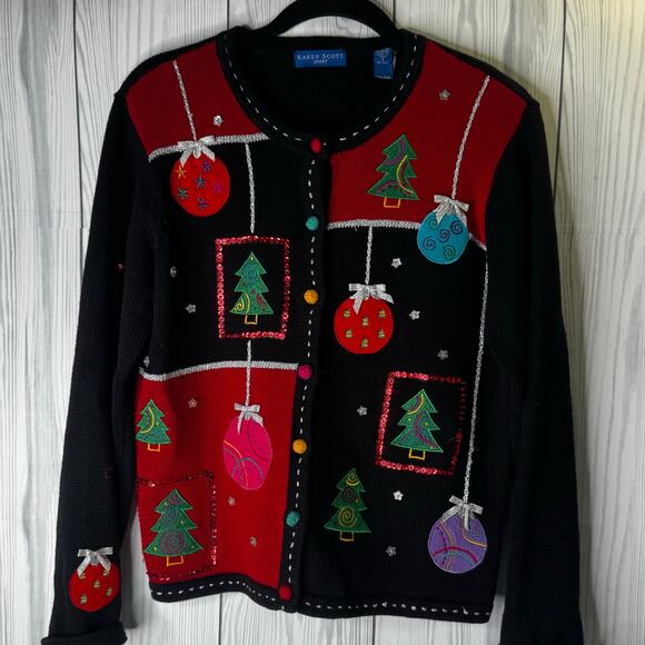 Vintage Karen Scott Women’s Holiday Christmas Cottage 1990s Cardigan Small - Picture 1 of 6